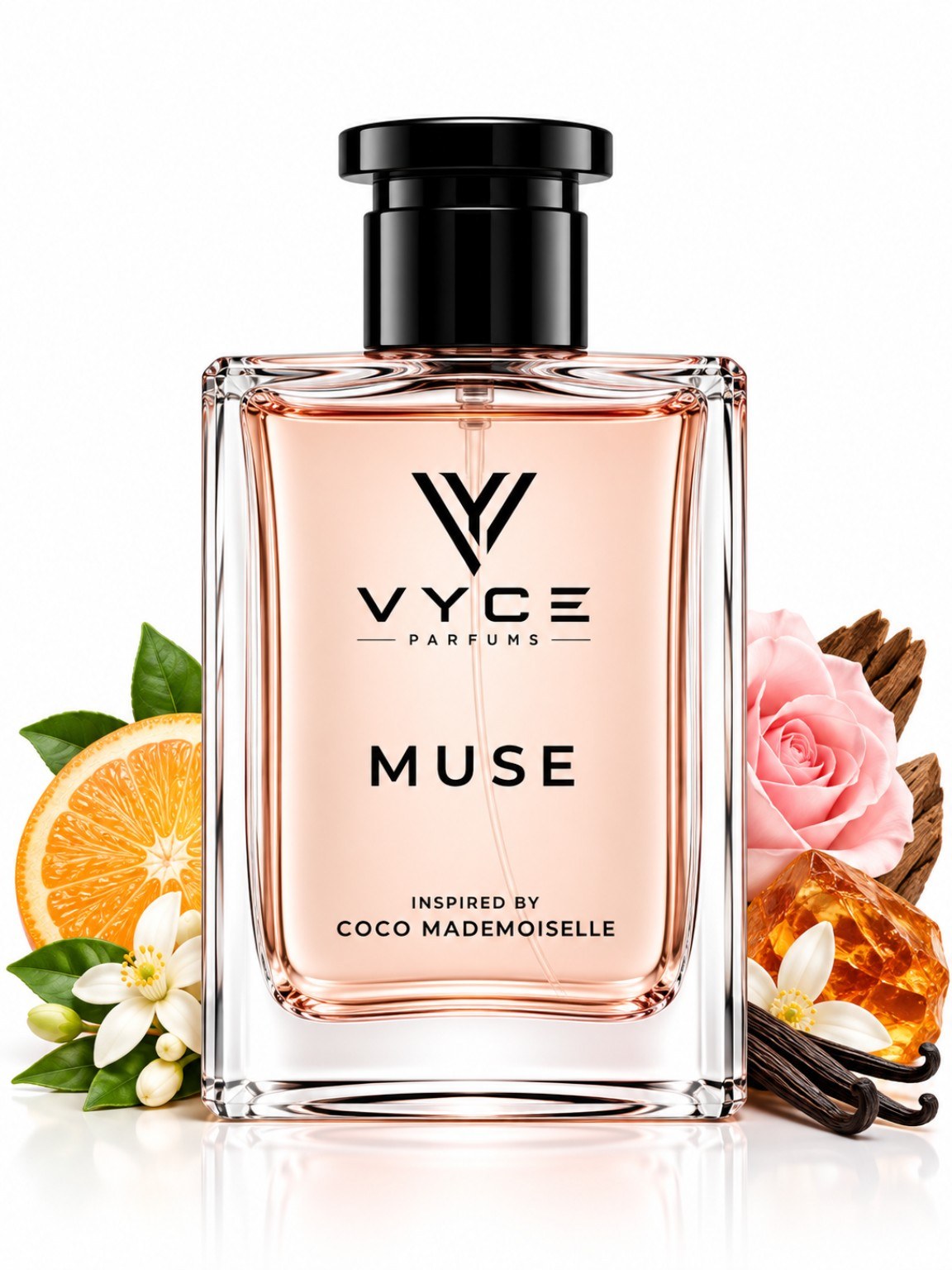 VYCE MUSE inspired by Coco Mademoiselle Extrait de Parfum with citrus, rose, jasmine, patchouli, amber and vanilla